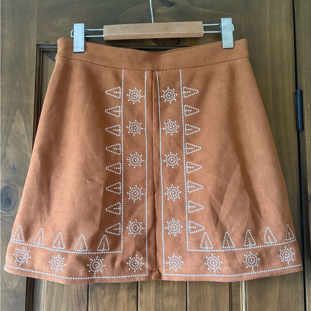 Embroidered Faux Suede Skirt